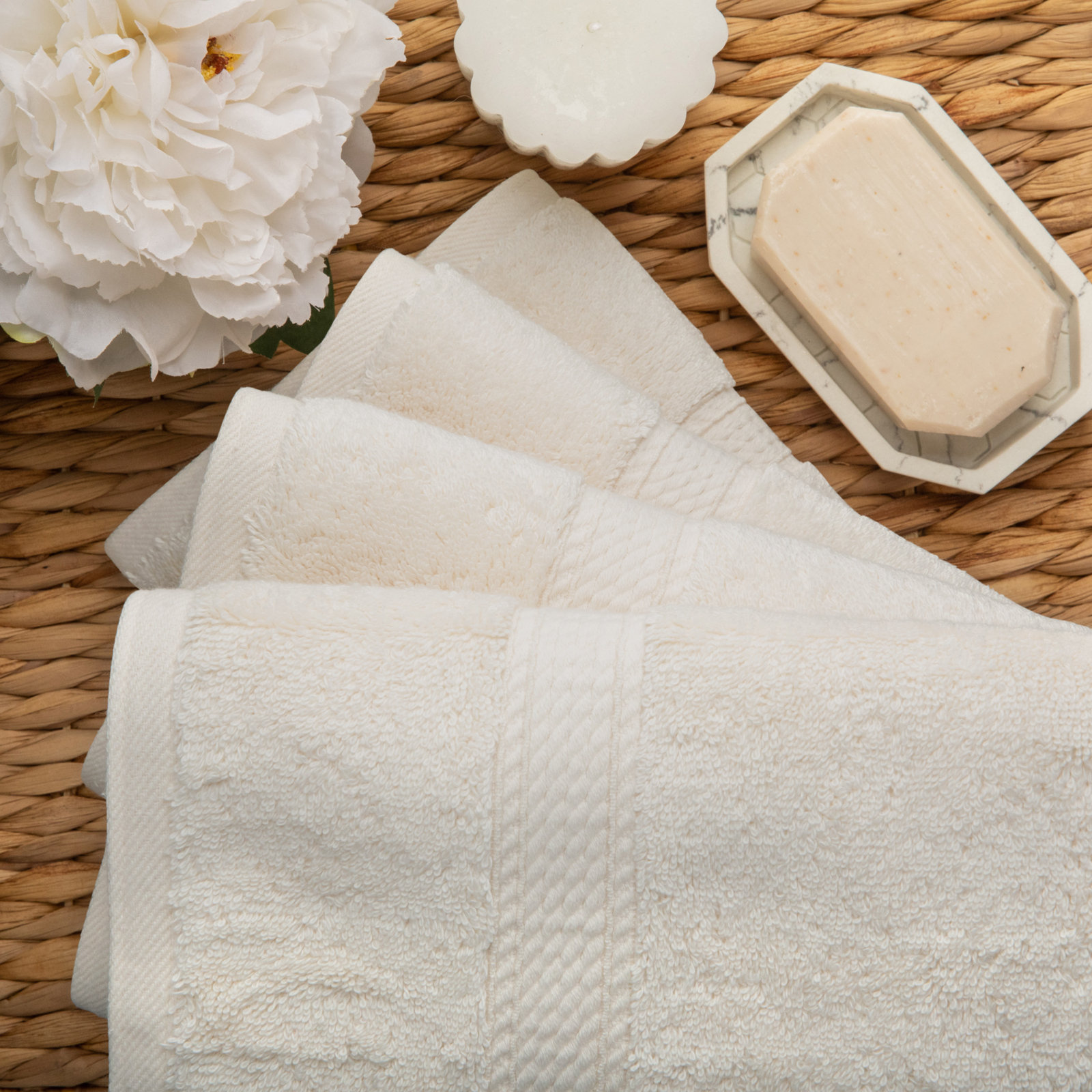 Egyptian Cotton Hand Towels, Cream