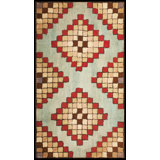 Small Size Diamond and Squares Pattern Antique Folk Art American Hooked Rug