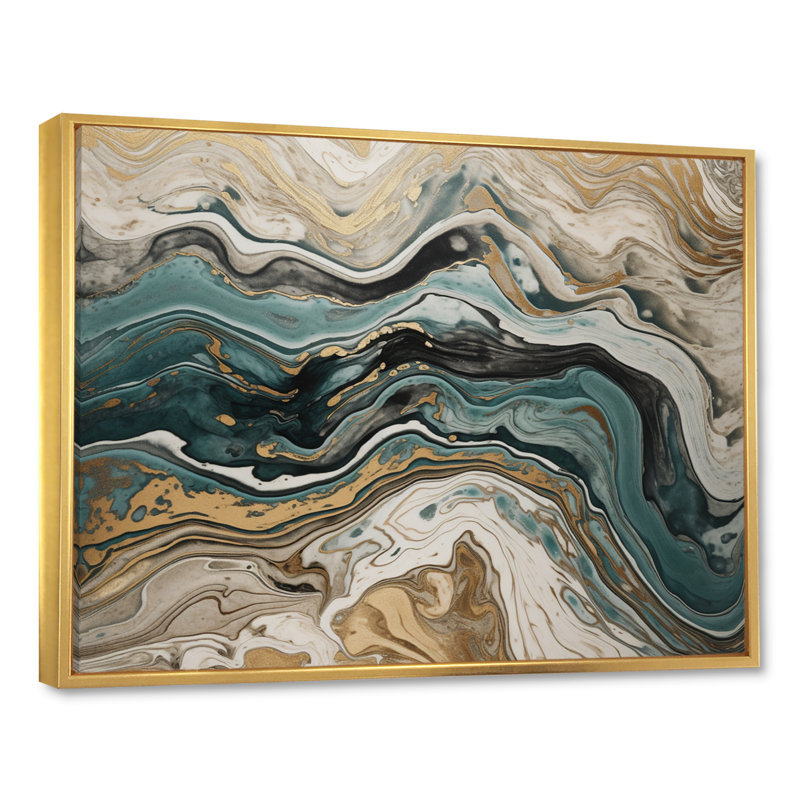 L'essence de la fluidité V sur toile, H 12 po x l 20 po x P 1 po, Cadre flottant doré