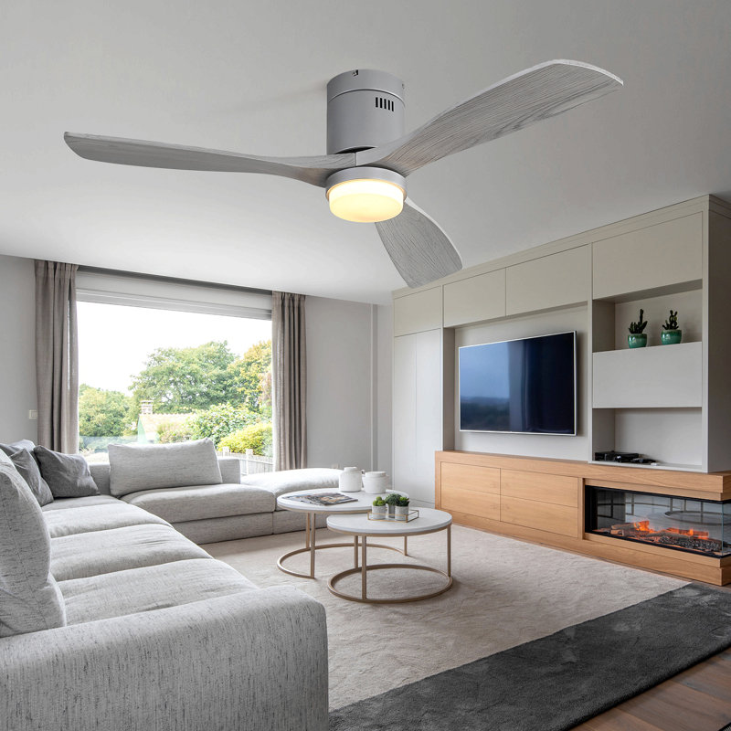 52 Inch Indoor Ceiling Fan With Lights 3 Solid Wood Fan Blade Noiseless Reversible Motor Remote Control With Light, Gray