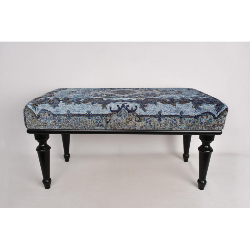 Cotton Upholstered Bench, Black, 45cm H x 90cm W x 45cm D