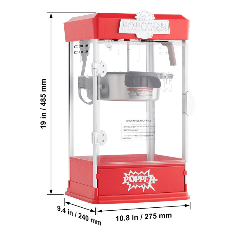 Popcorn Popper Machine Tabletop Popcorn Maker 480W 4 Oz, Red