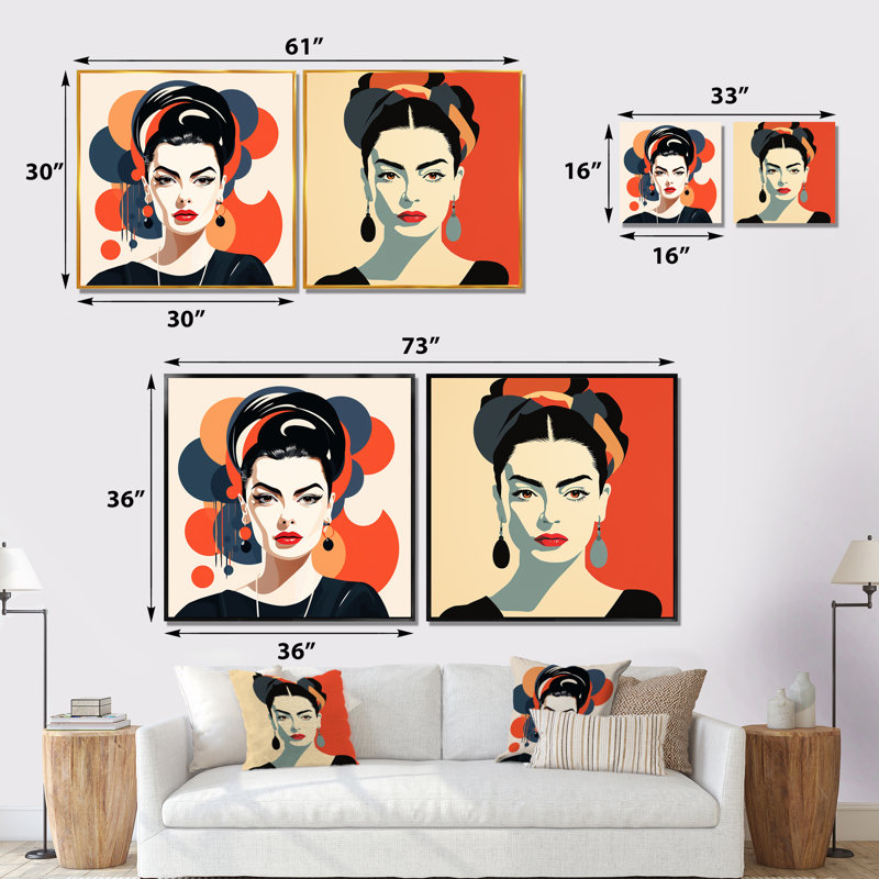 Ensemble de 2 reproductions d'art mural Frida, Toile tendue, H 16 po x l 33 po x P 1 po