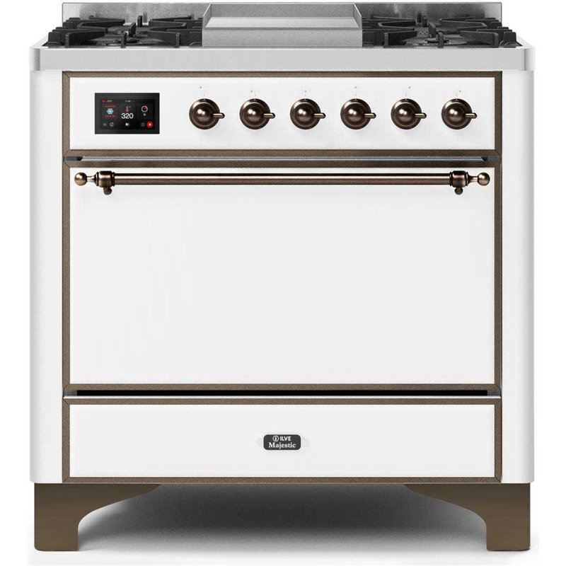Majestic II 36" 3.5 cu.ft. Freestanding Dual Fuel with Griddle and Convection Oven, Liquid Propane, Glossy Black/Brass