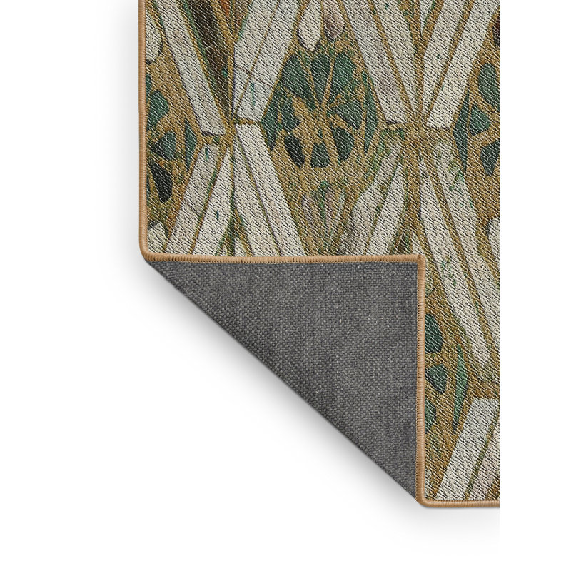 Tapis brun/vert tissé à la machine, Rectangle 7 pi x 9 pi