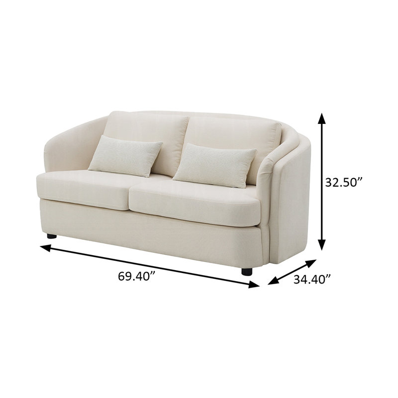 Canapé deux places de 176 cm de large avec 2 coussins, lin beige