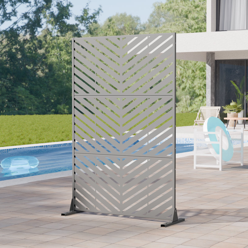 Paravents d'extérieur en métal 72 po x 47 po Parallel, Gris, 72" H x 47" W x 16" D