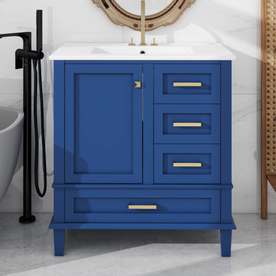 30 Inch Contemporary Bathroom Vanity Sink Combo With 3 Silent Close Drawers And Detachable Tray