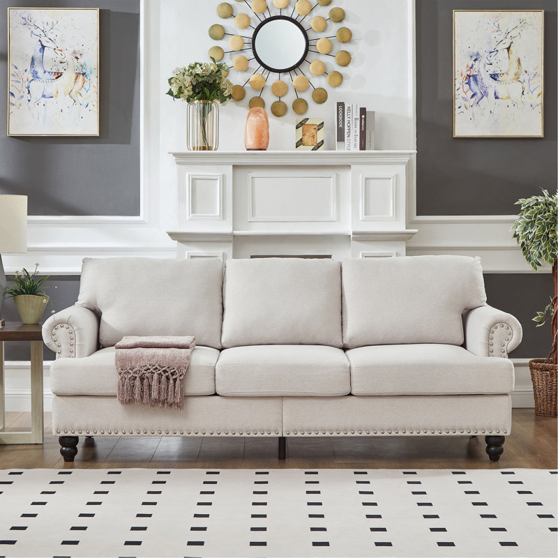 Canapé en tissu rembourré de 83 po., Beige