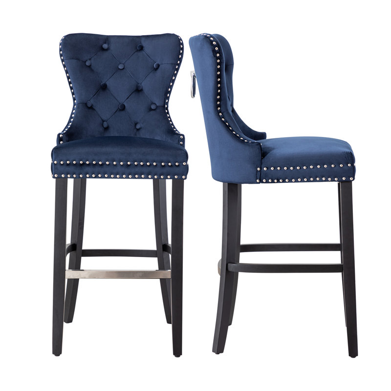 Tabouret de bar et de comptoir Kirsten, Bleu marine, Tabouret de bar (siège d'une hauteur de 29 po), Noir