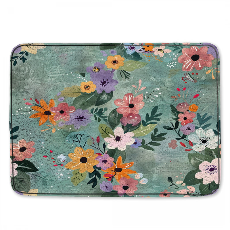 Tapis de bain floral, Simple - L 21 po x l 34 po, Motif floral vert