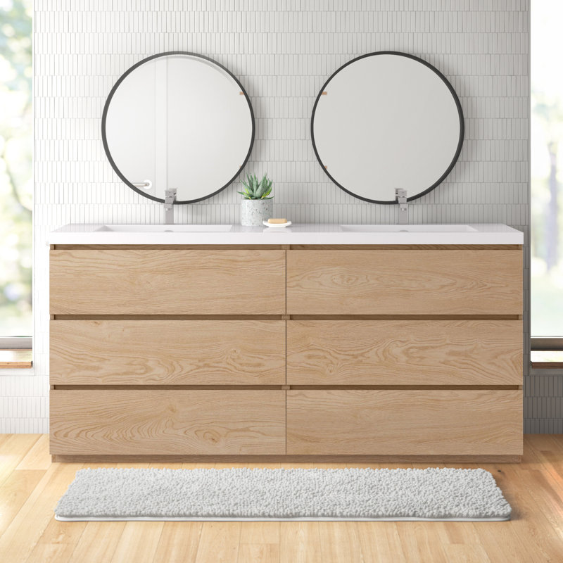 Ensemble de meuble-lavabo double 72 po Boularderie, Chêne de la Nouvelle-Angleterre