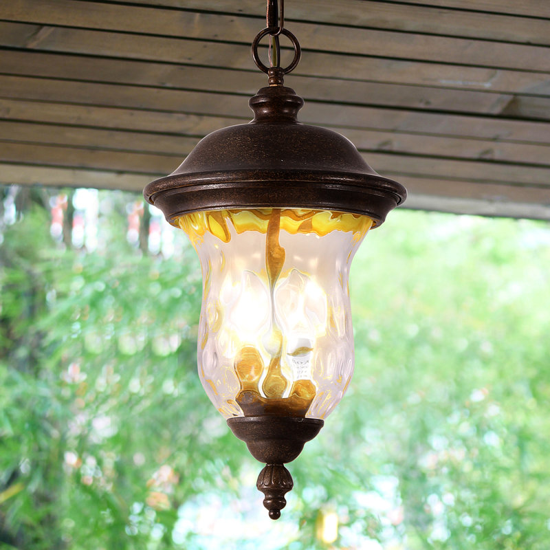 19"(H) Rustic Outdoor Hanging Lantern, Weatherproof Vintage Pendant Light With Clear Glass Shade, Waterproof Exterior Lighting Fixture For Porch, Patio, Or Garden (One Piece & No Bulb)