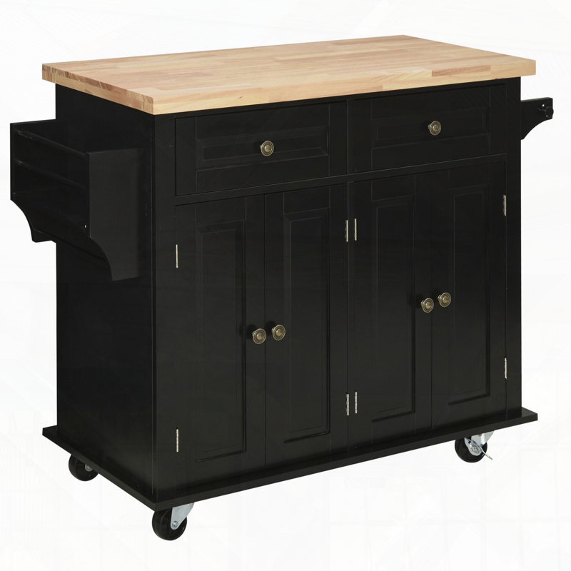 Porte-serviettes à roulettes avec porte-épices en bois d'hévéa, Noir