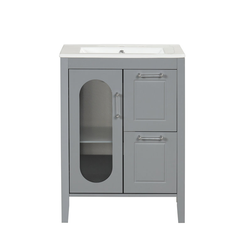 Bathroom Vanity with Sink, Cabinet Featuring Two Drawers and Door, Adjustable Shelf, Crafted from Solid Wood and MDF for Durable Use