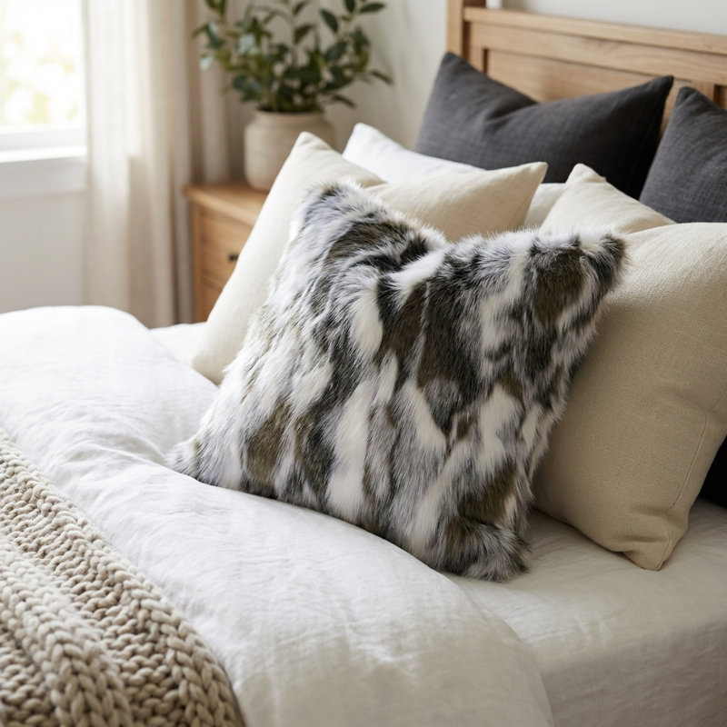 Faux Coussin décoratif fait à la main Tibet Fox, H 18 po x l 18 po