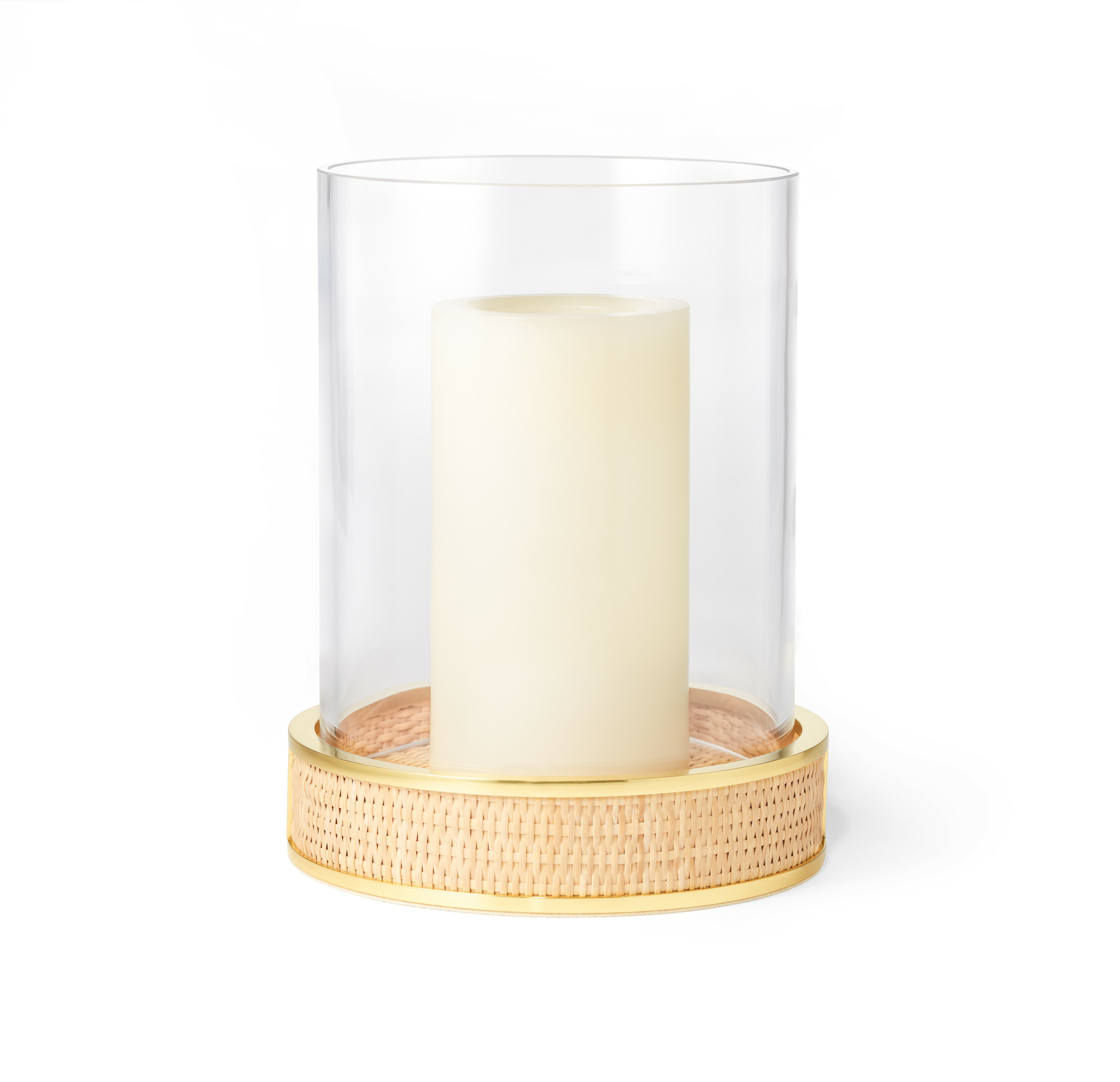 AERIN Colette woven cane, brass and glass candle holder