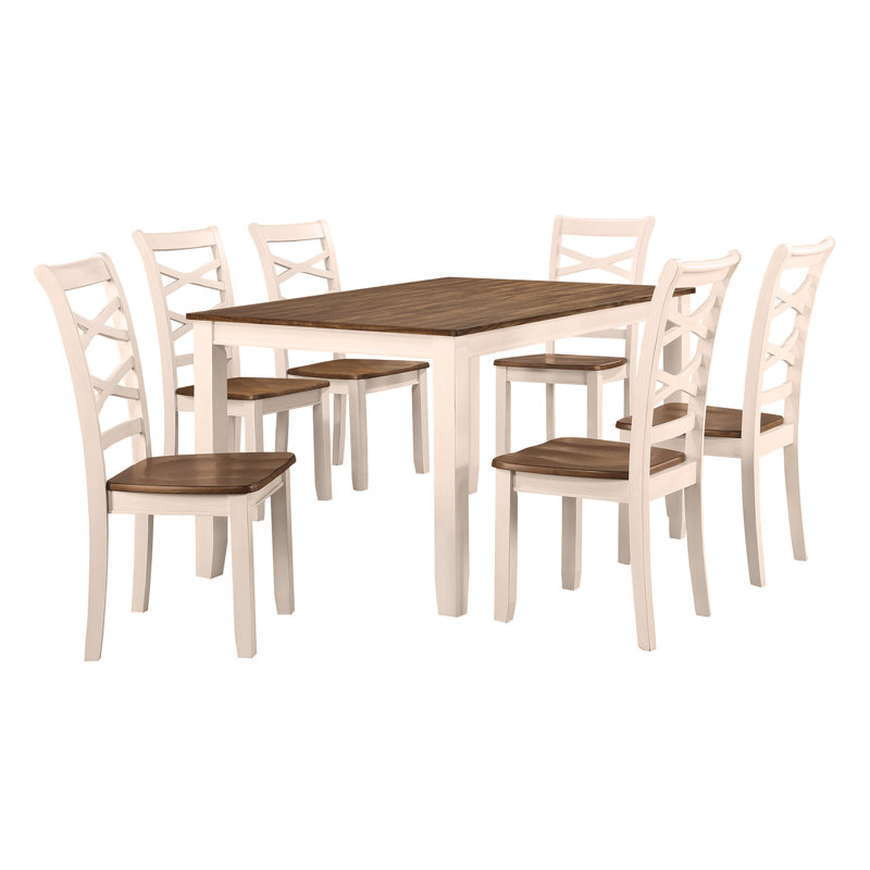 Ensemble de table de salle à manger 7 pièces et 6 chaises d'appoint en cerisier et blanc