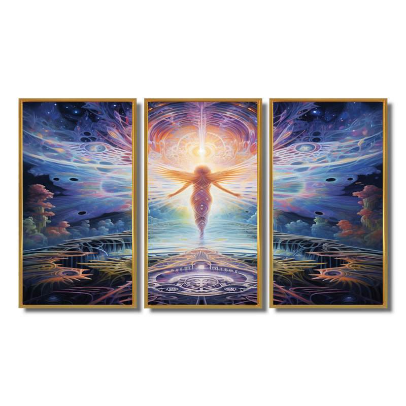 Delmar - Wings Angel, ensemble d'art mural, Cadre flottant doré, H 32 po x l 48 po x P 1 po