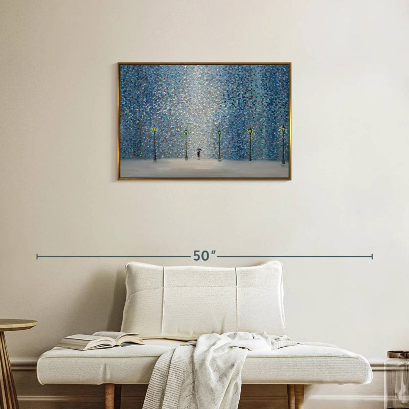 Baiser sous la pluie, Cadre flottant doré, 31 po x 21 po