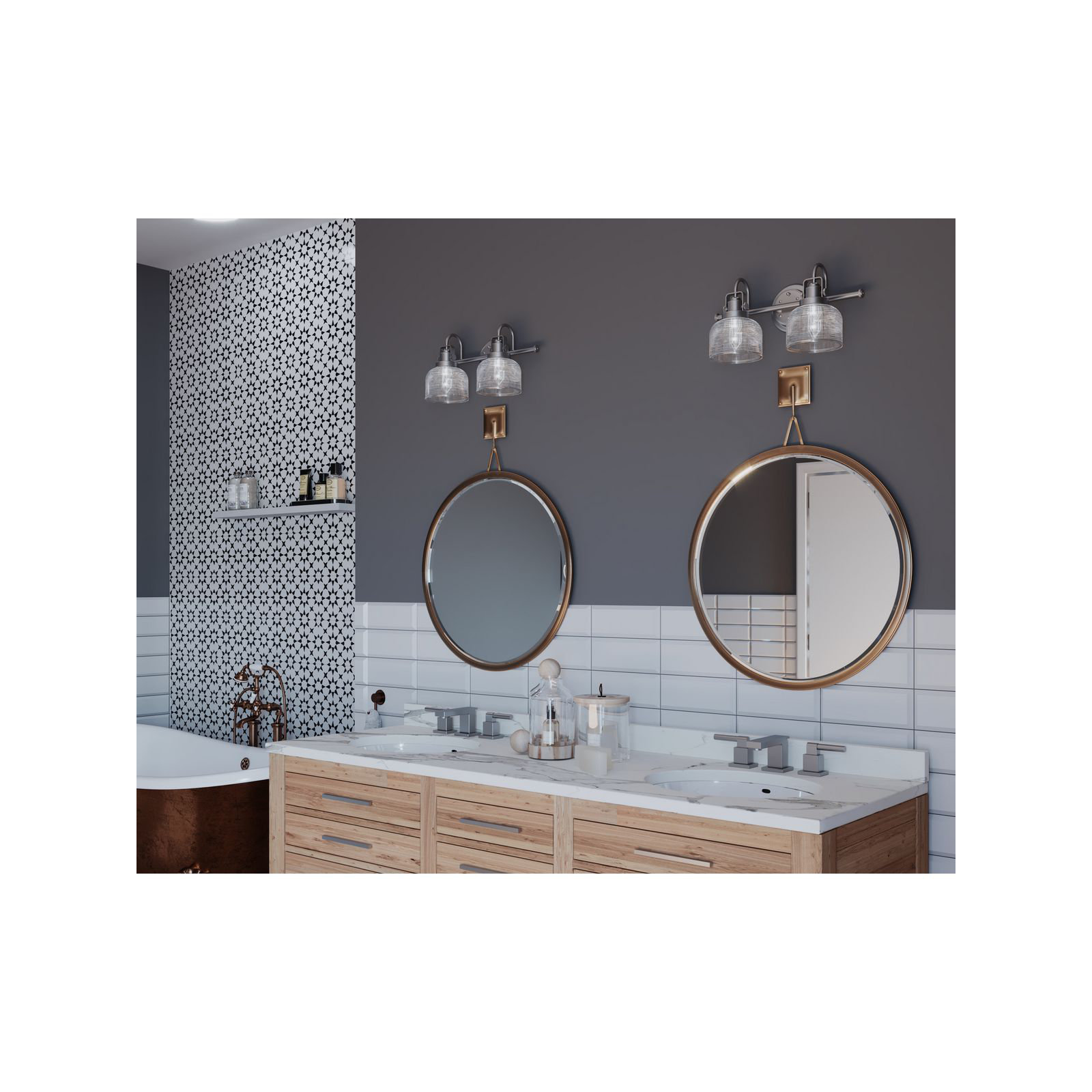 2 Light Transparent Dimmable Vanity Light, Antique Nickel
