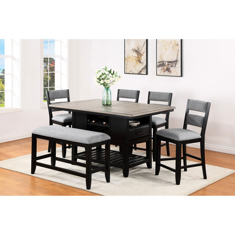 Upholstered Counter-Height Seat In Dark Gray - Construction & Modern Transitional Bench With Upholstery Spacious Solid, Gray