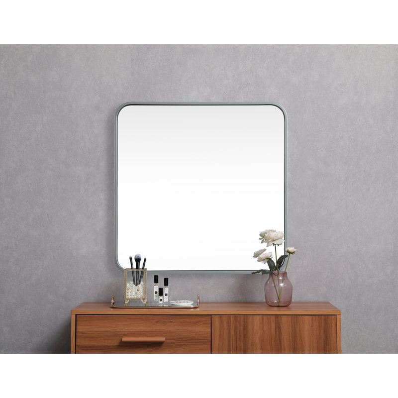 Metal Square Wall Mirror, Silver, 24"  x 24" 