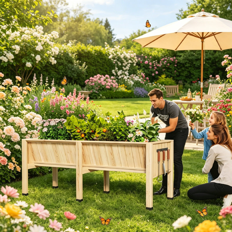 Wood Raised Garden Bed, Tan