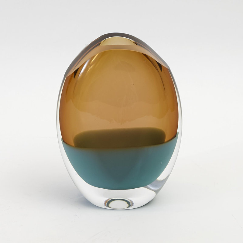 Oval Vase-Pistachio Amber, 10" H x 6.75" W x 3.5" D