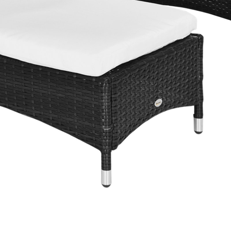 Ensemble de 3 chaises longues en osier avec table d'appoint, chaise longue de piscine en rotin PE à dossier réglable à 5 niveaux avec roulettes, coussin et appui-tête, noir et blanc crème