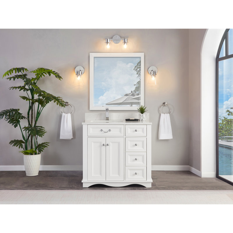36" Solid Wood Sink Vanity  With 1' Artificial Stone Top, White