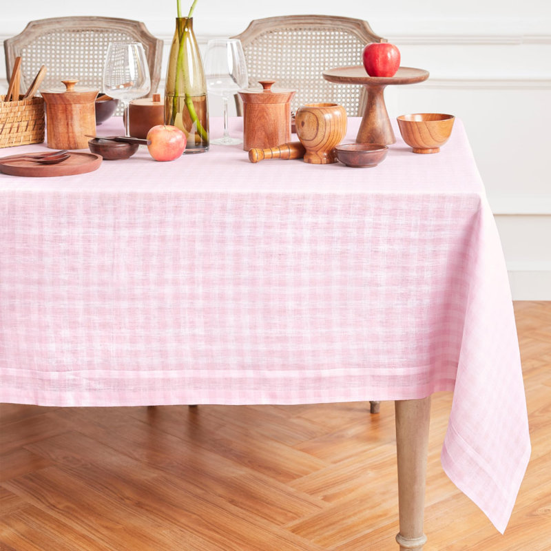 Gingham Check - 100% Pure Linen Tablecloth, 144" L x 60" W, Marigold Yellow, Gingham Check