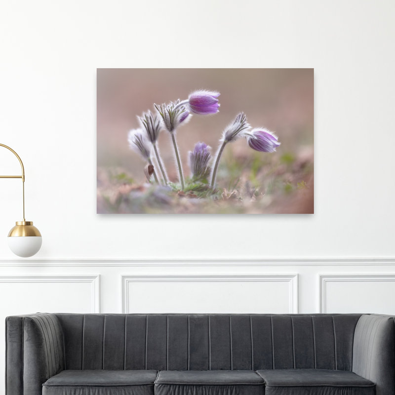 Delicate Purple Blooms Delicate Serene Contemporary Violet Flower Nature Wall Art Print 1 Piece Wrapped Canvas Wall Art
