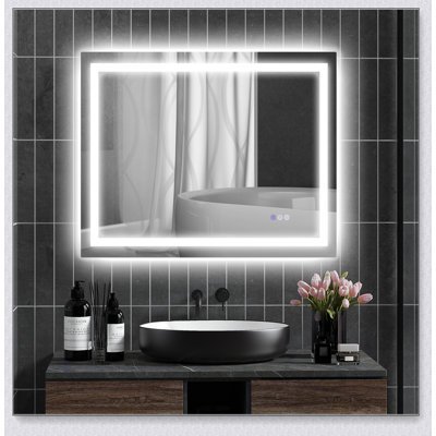 Miroir de salle de bain à DEL avec lumières, miroir à DEL rétroéclairé de 39 po x 32 po pour salle de bain, anti-buée, mémoire, température de couleur infinie, miroir de meuble-lavabo mural à intensité variable, horizontal / vertical