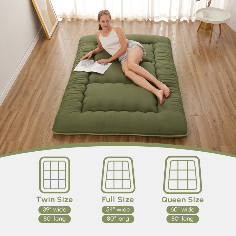 Streicher Japanese Floor Mattress, Futon Mattress with Washable Cover Japanese Futon Suitable for Camping, Guest, Full, Green
