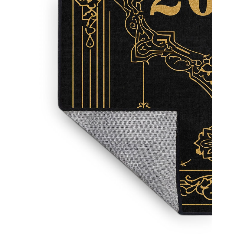 Machine Washable Bleigh New Years Modern & Contemporary Abstract Rug in Black – Black Binding, 8x10