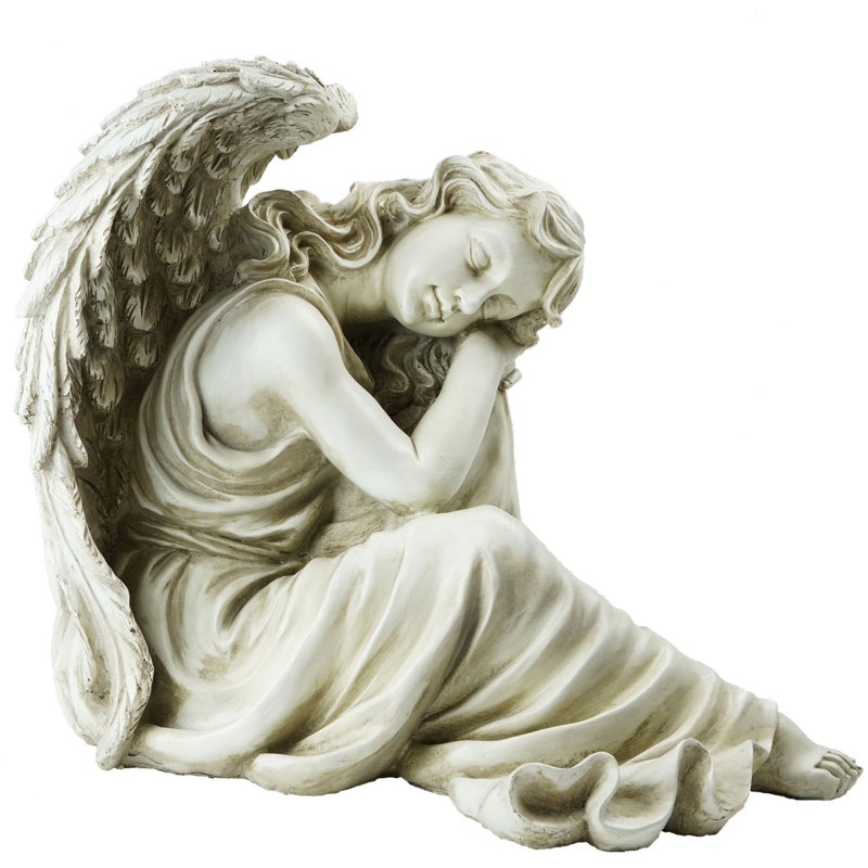 Ivory Polyresin Resting Angel Garden Statue, 19"