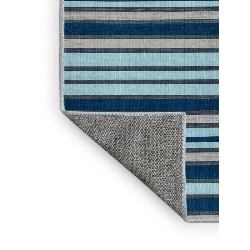 Washable Ice Blue Light Gray Striped Area Rug, Rectangle 7' x 10'