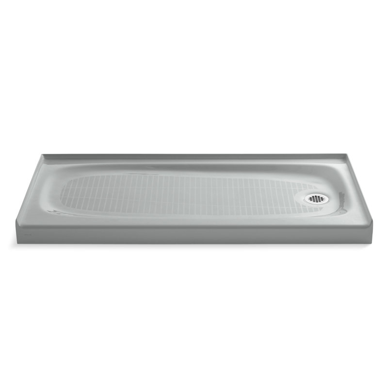 Salient 60" x 30" Cast Iron Rectangular Single Threshold Alcove Shower Base, Ice Grey, Right Hand