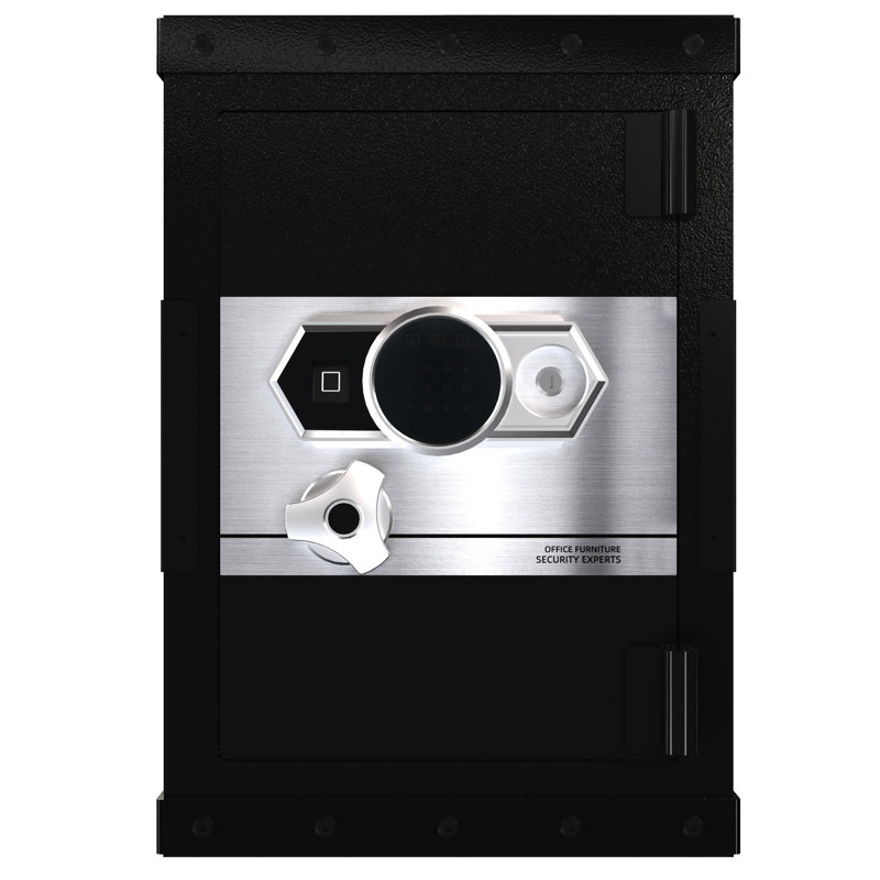 Three - Lock Safe With Live Fingerprint Recognition, Emergency Key, And 5Mm Cold Rolled Steel Door, 24.416.514.9, Black For Home Office Mechanical Seamless One Piece Body, Color