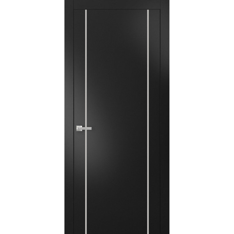 Porte intérieure moderne pleine prémontée avec poignée Planum 0410 Noir mat Panneau simple Cadre et moulures pour salle de bain et chambre Portes robustes - 42 po x 84 po