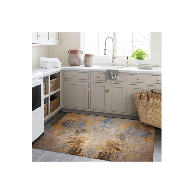 Machine Washable  Multicolor Abstract Patterned Woven Base Modern Decorative Rug, Rectangle 2'6" x 4'11"
