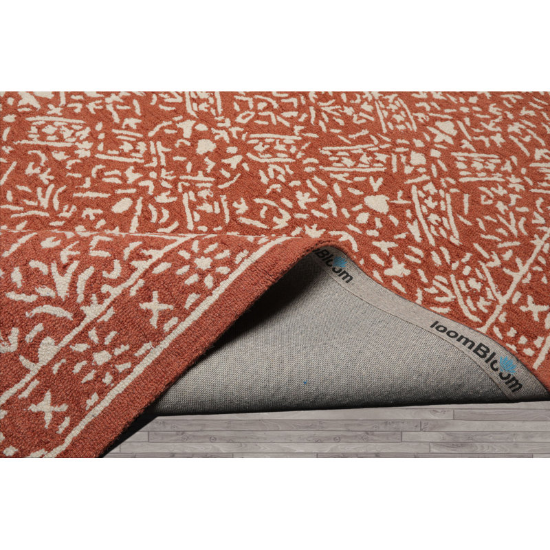 Terracotta Wool Transitional Rug with Full-Field Hooked Pattern, Rectangle 8' x 10'