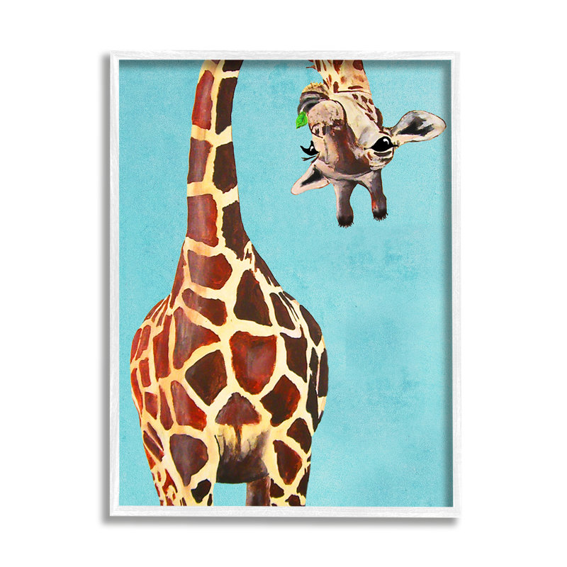 Décoration murale Chalone Curious Giraffe, Giclée encadrée blanc bord de mer, H 30 po x l 24 po