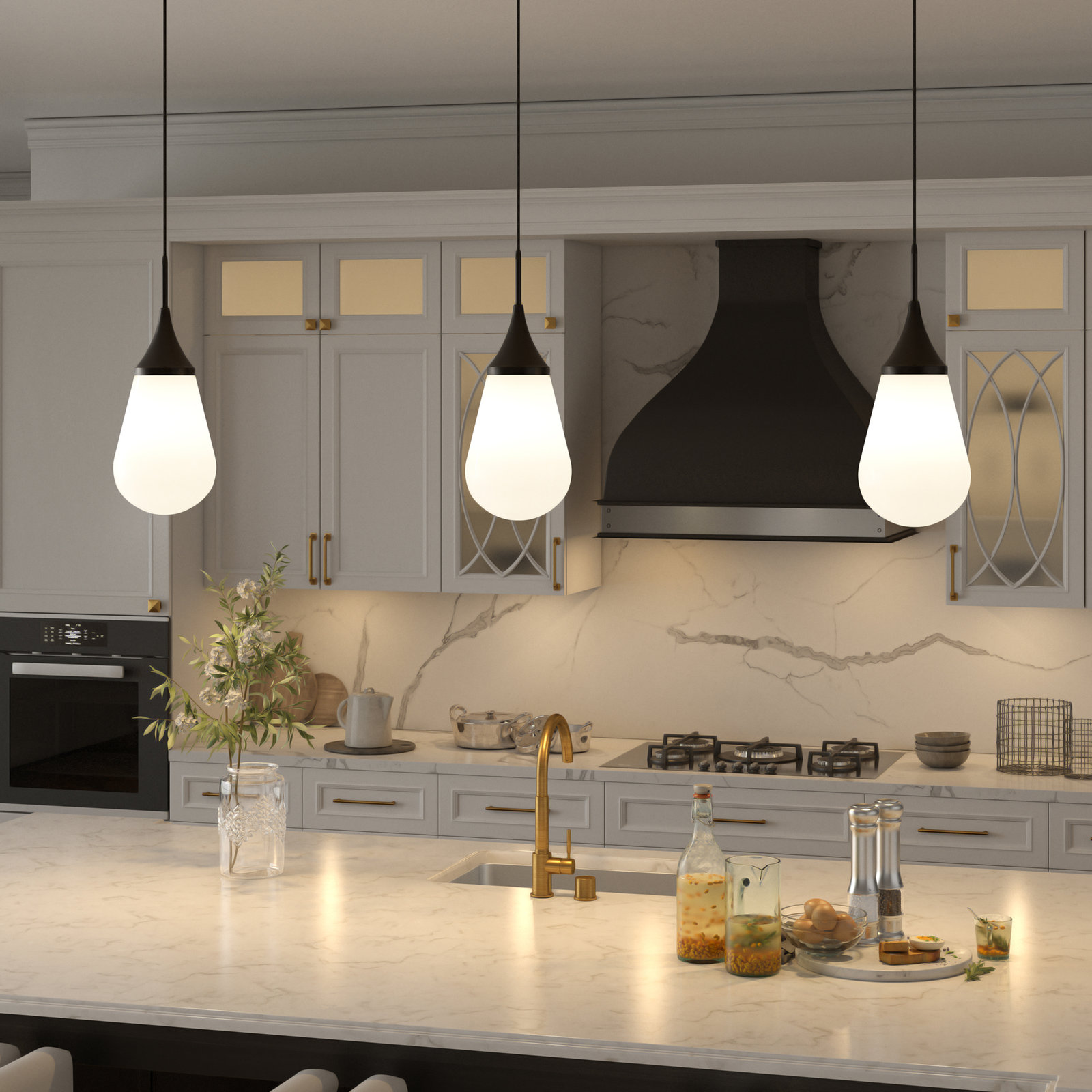 Hoye Single Light Glass Dimmable Pendant, Blackened Bronze, White, 19.12"H x 7.63"W x 7.63"D