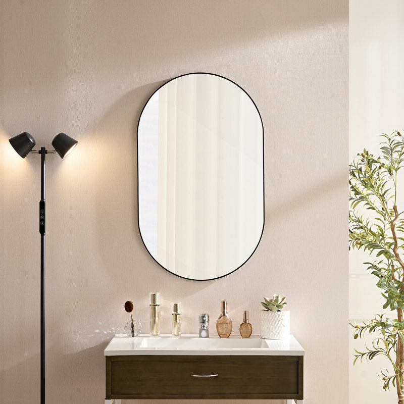Miroir mural ovale en métal, 40 po x 30 po, Noir
