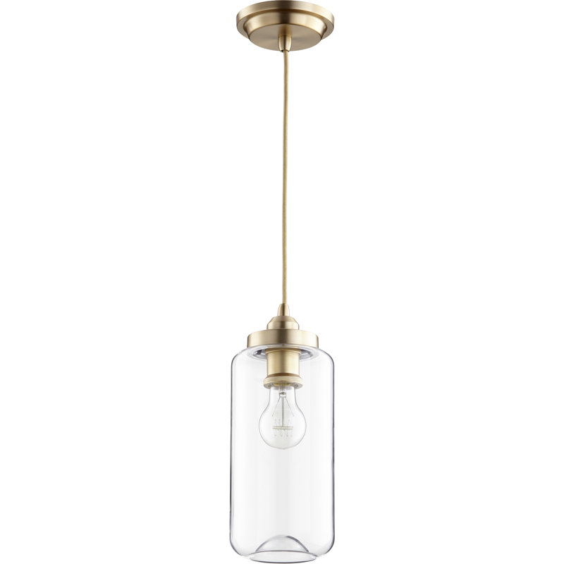 Luminaire suspendu cylindrique à 1 lumière Rayner, Laiton vieilli, H 9,5 po x l 6,75 po