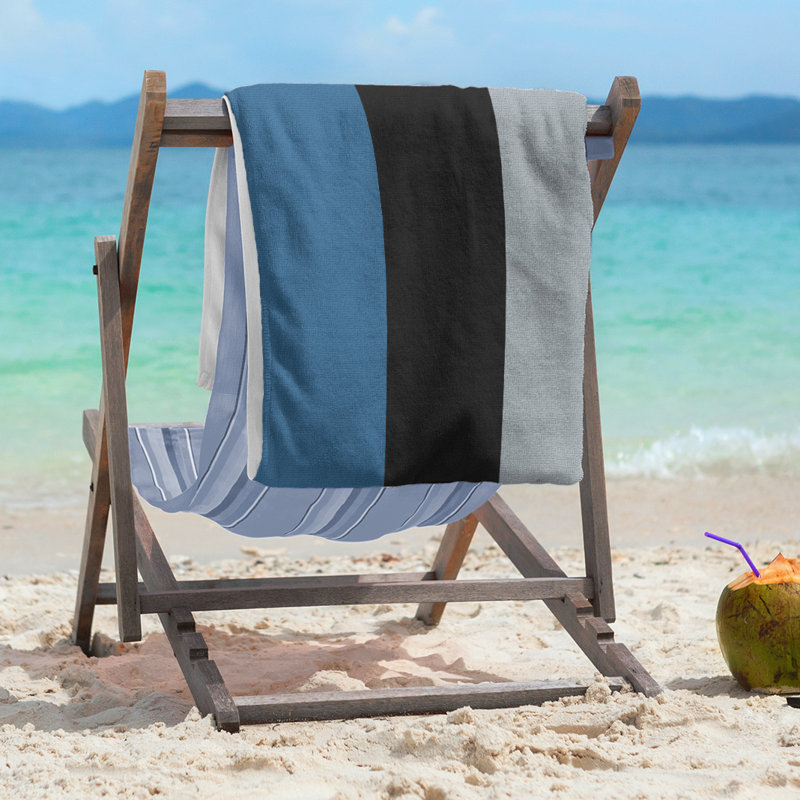 Columbus Lightweight Beach Towel, Microfiber, Blue/Black/Silver
