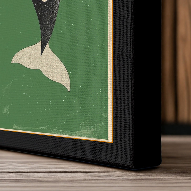 Leaping Whale Japandi - Wrapped Canvas, 36x24 - 91.4 x 61.0 cm, Black Border
