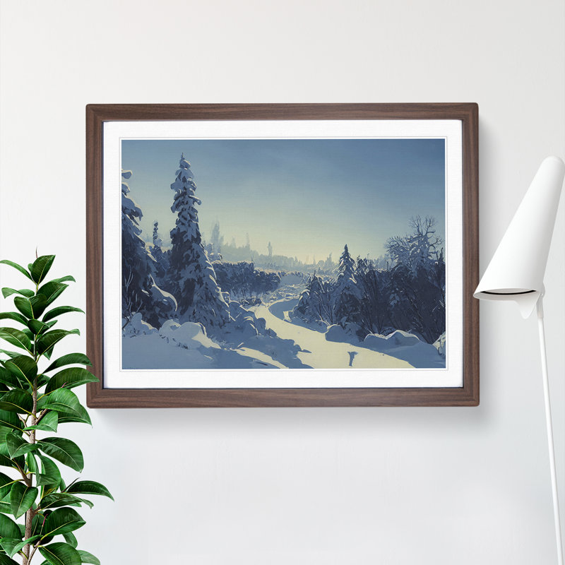 Pine Tree Forest Winter Vol.1 - Single Picture Frame Print, 25cm H x 34cm W x 2cm D, Walnut Framed